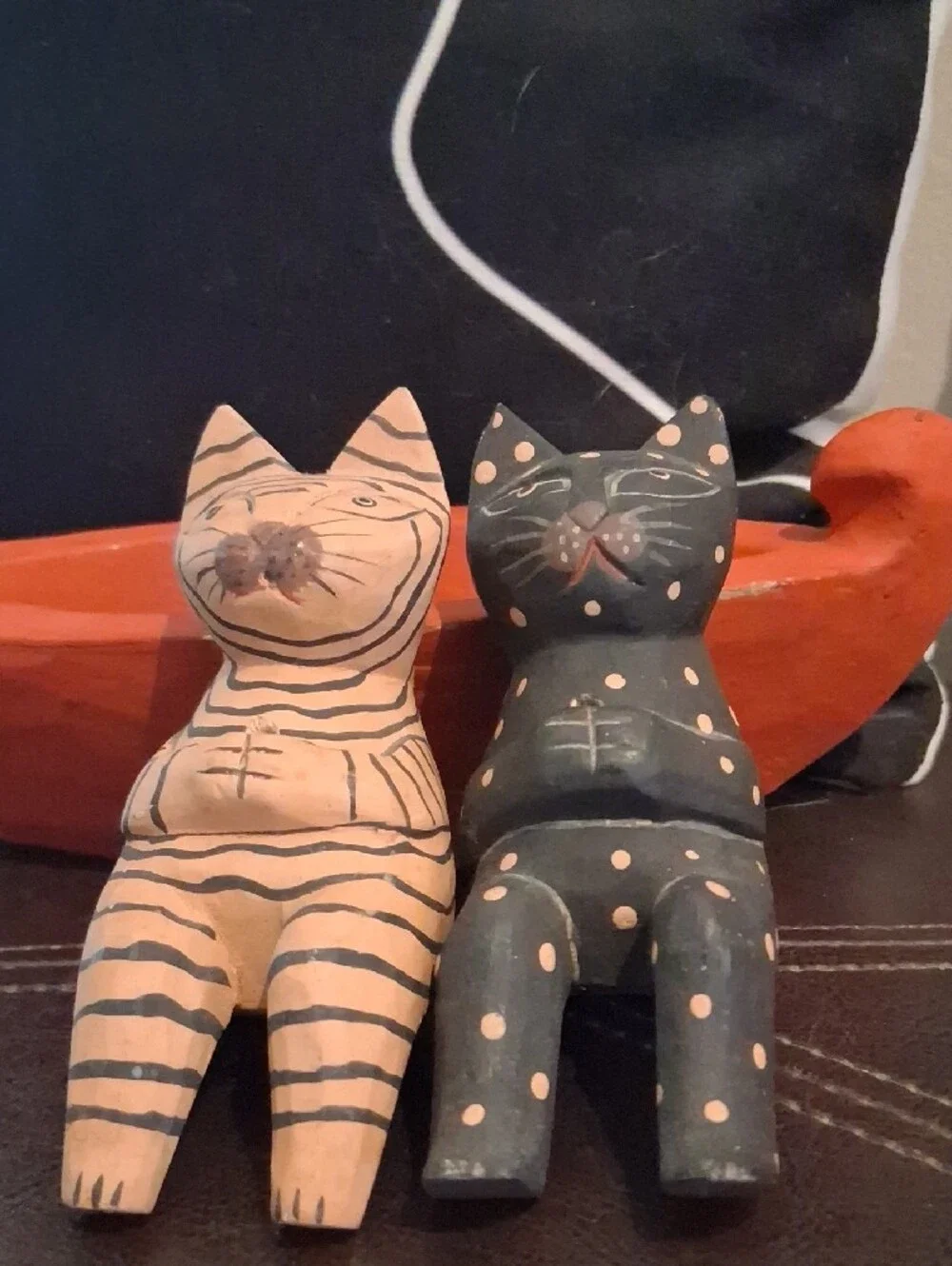 Handcarved Wooden Cats In Boat